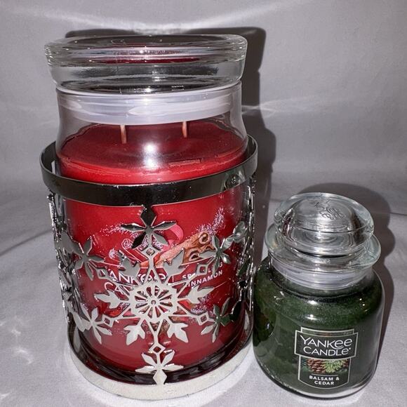 Yankee Candle SPARKLING CINNAMON Jar 20 Oz 2-wick AND 3.7oz BALSAM & CEDAR NEW - Picture 1 of 10